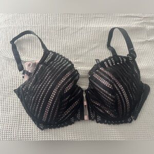 Victoria's Secret Black and Pink Striped Lace Bra 38DD